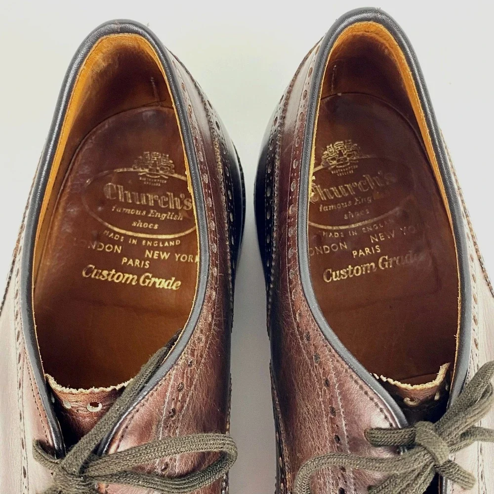 Church's Custom Grade Oxford Brogue Luxury Shoes Men's 10.5 C Brown Lace Up Fine